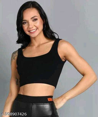 krishna traders Party Solid Women Black Top