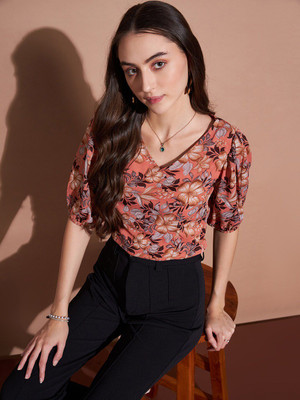 Dressberry Casual Printed Women Orange Top