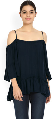 VERO MODA Casual Bell Sleeve Solid Women Dark Blue Top