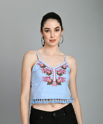 Fiorenza Party Embroidered Women Blue Top