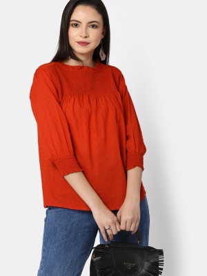 V-MART Casual Solid Women Red Top