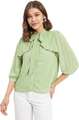 MADAME Casual Solid Women Light Green Top