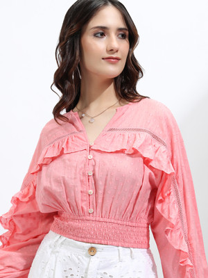 Tokyo Talkies Casual Self Design Women Pink Top
