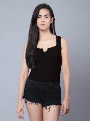 HiloRill Casual Solid Women Black Top