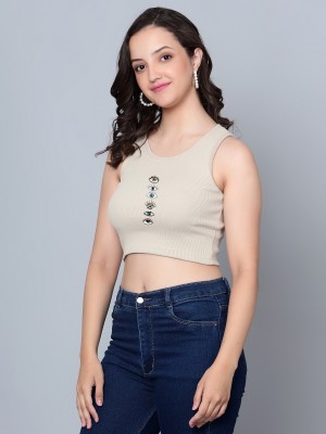 Fashion And Youth Casual Solid Women Beige Top