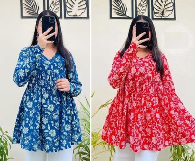 Vankar Casual Printed, Floral Print Women Blue, Red Top