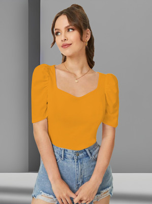 Dream Beauty Fashion Casual Solid Women Yellow Top
