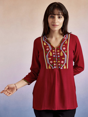 Jaipur Kurti Casual Solid Women Red Top