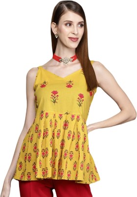 Varanga Casual Floral Print Women Yellow, Pink, Green Top