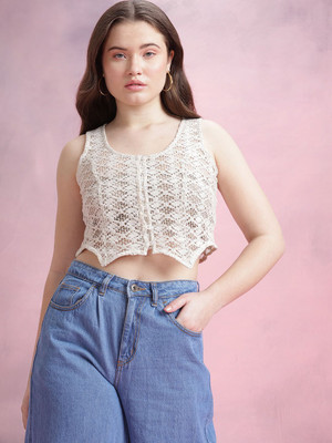 Dressberry Casual Self Design Women White Top