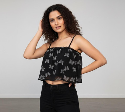 MSNICKSDESIGN Casual Printed Women Black Top