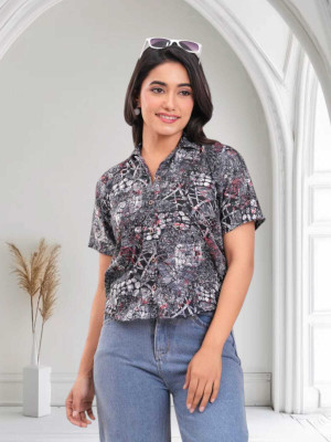 Labhanshi Creation Casual Printed Women Grey Top