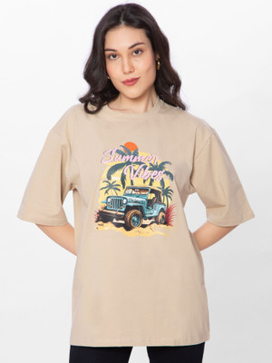 Hautemoda Casual Graphic Print Women Beige Top
