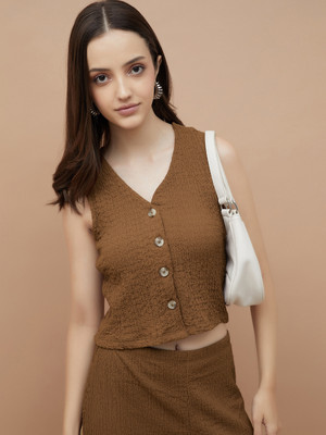 Ginger by Lifestyle Casual Self Design Women Brown Top