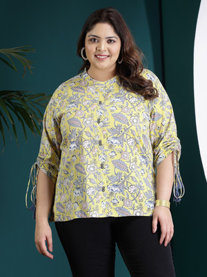Little More By Stylum Casual Printed Women Yellow, White, Grey Top