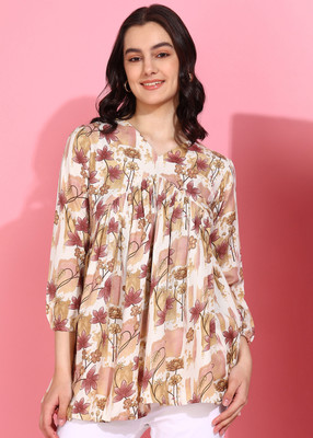 DSK STUDIO Women Printed Flared Kurta(Maroon)