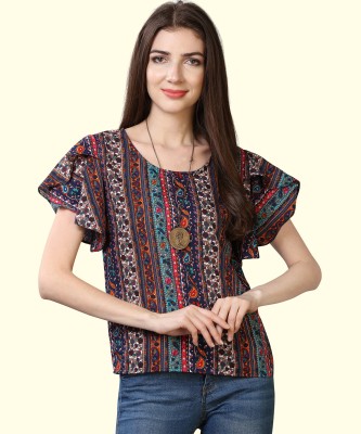 Oomph! Casual Butterfly Sleeve Floral Print Women Multicolor Top