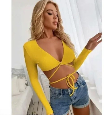 DEALZONE Casual Solid Women Yellow Top