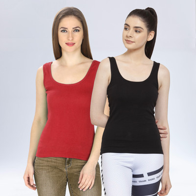 CotiQ Casual Solid Women Red, Black Top