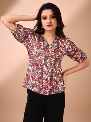CHUPRE BE Casual Printed Women Beige Top