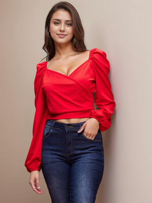 AAHA Casual Solid Women Red Top