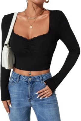 GLARE & BLAIR Casual Solid Women Black Top