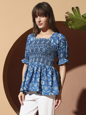 LookShine Casual Printed Women Blue Top
