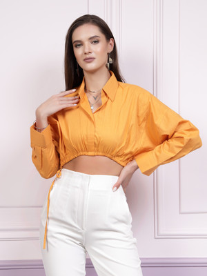 ATHENA Casual Solid Women Yellow Top