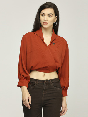 ITI Casual Solid Women Red Top