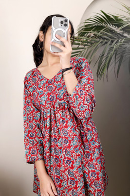 Pahirava Party Floral Print Women Red Top