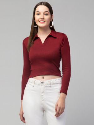 Alveen Empire Casual Solid Women Maroon Top
