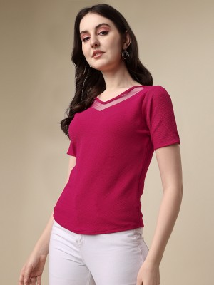 Honky Tonky Casual Solid Women Pink Top