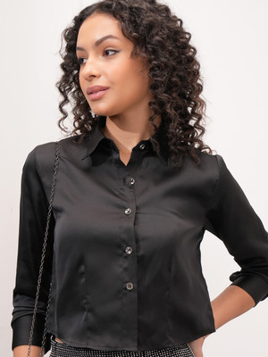 Tokyo Talkies Casual Solid Women Black Top