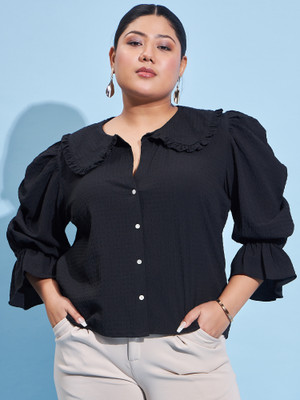 ATHENA Casual Self Design Women Black Top