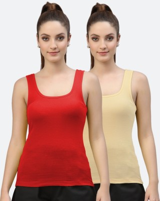 FBAR Casual Solid Women Red, Beige Top