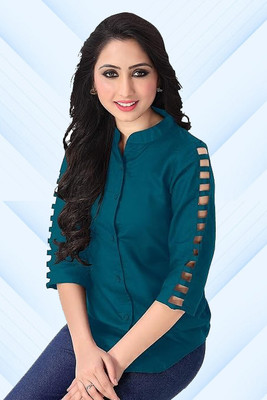 Himani sports Casual Solid, Self Design Women Blue Top