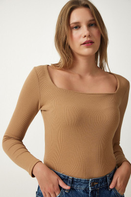 Redamancii Casual Solid Women Brown Top