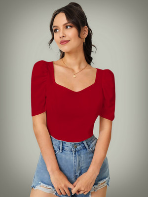 Kashonaa Casual Solid Women Red Top
