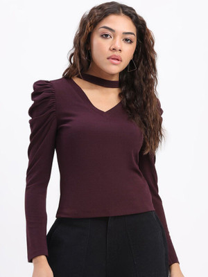 SZN Party Solid Women Purple Top
