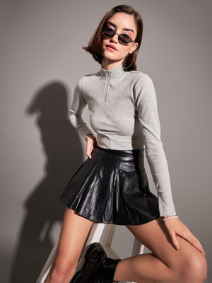 SASSAFRAS Casual Solid Women Grey Top