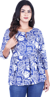JINVARAM Casual Printed Women Blue, White Top