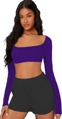 THE BLAZZE Casual Solid Women Purple Top