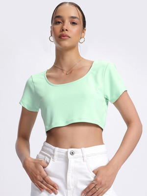 Glitchez Casual Solid Women Green Top