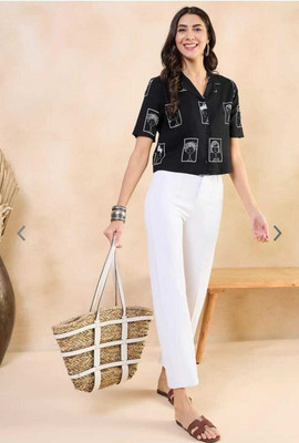 THAWAR JI Casual Solid Women Black Top