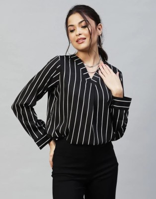 T Zone Trading Co. Casual Striped Women Black Top