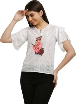 Lilyn Casual Printed Women White Top