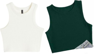 holdvalley Casual Solid Women Dark Green, White Top