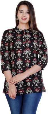 siddhanam Casual 3/4 Sleeve Printed Women Black Top