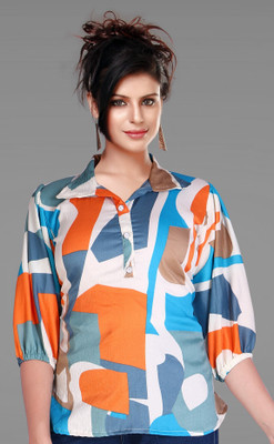 shabaris Casual Color Block Women Multicolor, Orange Top