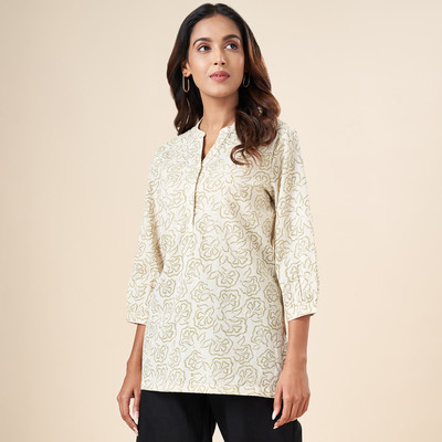 Akkriti by Pantaloons Casual Printed Women White, Light Green Top